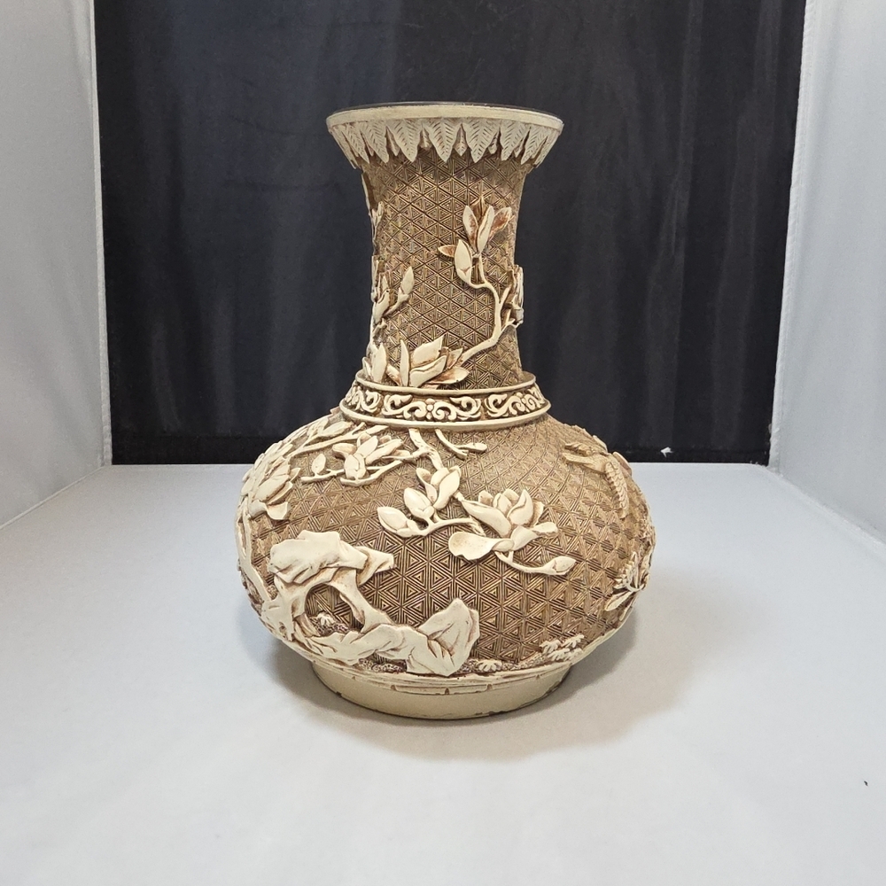 Vintage Ivory Dynasty Brass & Resin Vase Arnat Imports 1982 7" (QU)